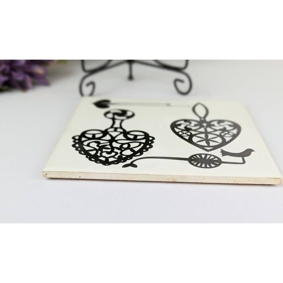 Black and White Ceramic Trivet 6x6 Kitchen Hotplate Tile Square Cork Backing - Picture 5 of 10